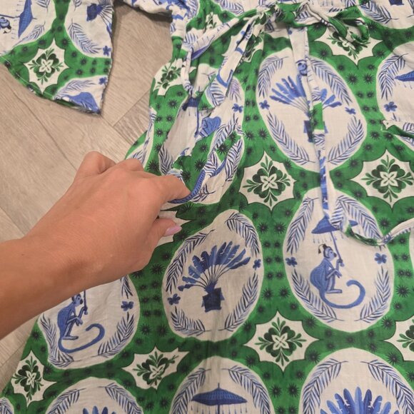 Isla Payal  COMO MIDI | MONKEY CHINOISERIE JADE & Blue Floral Print Maxi Dress S - Picture 6 of 12
